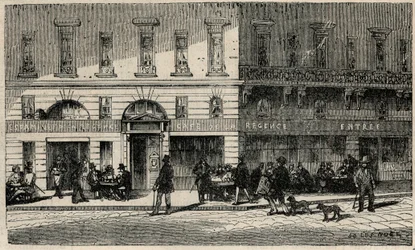 Cafe de la Regence na Place du Palais-Royal w Paryżu w XIX wieku - Grawerowanie w „Tableau-de-Paris” Edmonda Texiera 1852