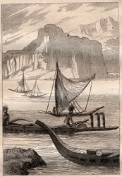 Kajaki Wysp Markizowych - ilustracja zaczerpnięta z „Wielkich Marynarzy XVIII wieku””