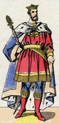 Dynastia Kapetyńska: Portret Filipa I Francji (1052-1108), króla Franków w latach 1060-1108. Obrazowanie epinal z końca XIX wieku. Prywatna kolekcja.