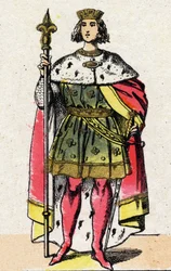 Dynastia Kapetynów: Portret Filipa IV z Francji, zwanego Filipem Belem (1268-1314), króla Franków w latach 1285-1314. Obrazowanie epinal z końca XIX wieku. Prywatna kolekcja.