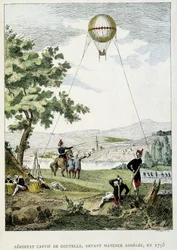 Aerostat uwięziony przez Jean Marie Joseph (Jean-Marie-Joseph) Coutelle (1748-1835), przed oblężeniem Moguncji