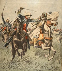 Zdobycie Samory przez porucznika Jacquina, ilustracja z Le Petit Journal: Supplement illustre, 30 października 1898