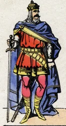 Dynastia Karolingów: Portret Eudes lub Odona (w. 860-898) Król Franków od 888 do 898. Obrazowanie epinal z końca XIX wieku. Prywatna kolekcja.