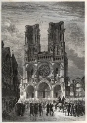 Cathedrale Notre-Dame (Notre Dame) de Laon (1150-1180), Aisne - Katedra w Laon - grawer z „”Historia Francji opowiedziana moim wnukom”” – Francois Guizot - 1872-1876