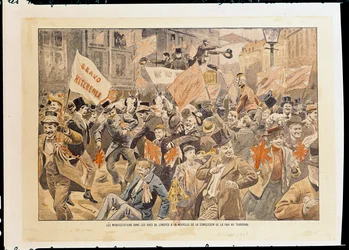 Uroczystości na ulicach Londynu po wiadomości o zawarciu pokoju w Transwalu, maj 1902 (druk)