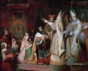 Karol Wielki (747-814) koronowany na króla Włoch w 774 (olej na płótnie)