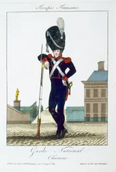 Strzelec Gwardii Narodowej, z Troupes Françaises, wydane przez Basset, Paryż, około 1790