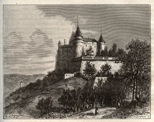 Chateau de Mercues - Cahors - rycina w „La France illustree: geografia, historia, administracja statystyczna” autorstwa V.A. Słodowo-Brązowy. 1884