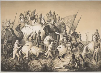 Chir Singh, Maharadża Sikhów z królem Pendżabu i jego świtą z „Podróży w Indiach”, c.1850 (lit)