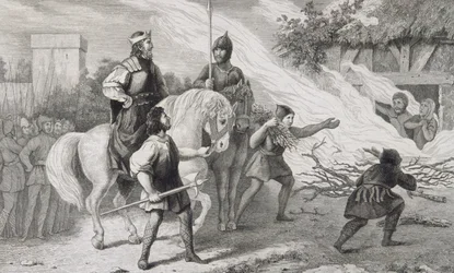 Chlotaire I (497-561) Spala swojego zbuntowanego syna i rodzinę, z „Histoire de France” Colarta, wydanej ok. 1840 r.