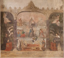 Kościół (kościół św. Jana Chrzciciela). Wnętrze. Kaplica Saint-Fursy. Malowidła ścienne. Uwielbienie Maryi (fresk znany jako dobra śmierć). Początek XVII wieku.
