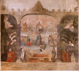 Kościół (kościół św. Jana Chrzciciela). Wnętrze. Kaplica Saint-Fursy. Malowidła ścienne. Uwielbienie Maryi (fresk znany jako dobra śmierć). Początek XVII wieku.