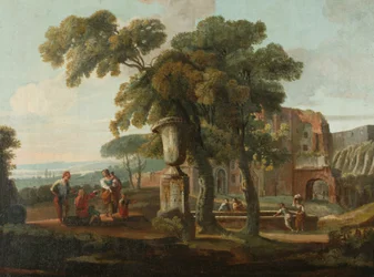 Klasyczny pejzaż z urną, ok. 1700 r. (olej na płótnie)