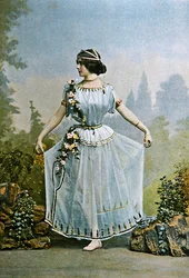 Cleo de Merode, ilustracja z magazynu „Le Theatre”, grudzień 1898 (fotograwiura)