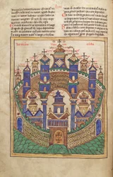 Dorsz. Guelfa. 1 Gud. łac. 43v, Plan Niebiańskiej Jerozolimy, z Liber Floridus Lamberta de Saint-Omer c.1120