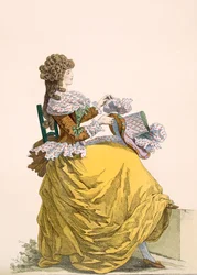Colinette, tablica nr 315 z Galeries des Modes et Costumes Francais, ok. 1778-87 99:odzież; strój tradycyjny; strój tradycyjny; moda; ilustracja; c18th; modny; zamknij