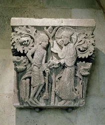 Kapitel kolumny przedstawiający Chrystusa i Jakuba Mniejszego, ok. 1125-30 (wapień)