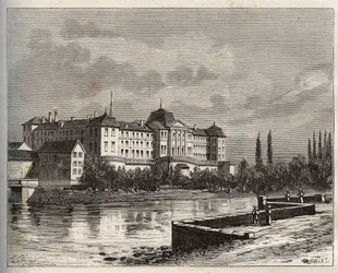 Handel - La Meuse (55), Lotaryngia, Francja - rycina w „La France illustrée: geography, history, Statistics” autorstwa V.A. Malt-Brown. 1884