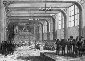 Koncert wykonuje Adolphe Sax, wynalazca saksofonu (1814-1894) w obecności Emira Ben Mahi Ed Din Abd El Kader (1808 - 1883) w 1865 roku.