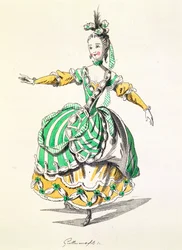 Projekt kostiumu dla Phrygienne w Dardanus, libretto Leclerca de Labruere, skomponowane przez Jean-Philippe Rameau (1683-1764) faksymile A. Guillaumota Filsa (kolorystyka)