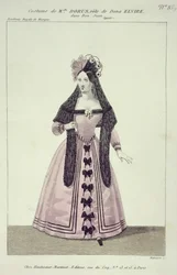 Kostium dla Mademoiselle Dorus w roli Donny Elviry w Don Giovanni, grawerowane przez Maleuvre, drukowane przez Hautecoeur-Martinet