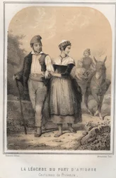 Costumes de Provence - legenda o moście w Awinionie - grawerowanie w „THE SOURIES OF MON ONCLE MEMORIES ET RECITS DE Voyages” autorstwa MORING MICHEL - koniec XIX wieku
