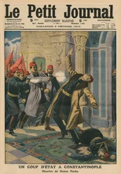 Zamach stanu w Konstantynopolu, zabójstwo Nazima Paszy, ilustracja okładkowa z „Le Petit Journal”, dodatek ilustrowany, 9 lutego 1913