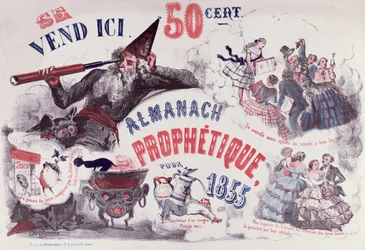 Okładka Proroczego Almanachu przedstawiającego Nostradamusa, 1855