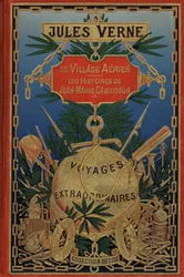 Okładka książki "Powietrzna wioska" z 1901 roku autorstwa Juliusza Verne