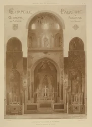 Przekrój od wschodniego końca Kaplicy Palatyńskiej, Palermo, Sycylia, z fragmentów dArchitecture du Moyen Age et de la Renaissance, rytowanych przez Jules Adolphe Chauvet (ur. 1828)
