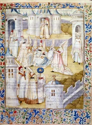 Taniec w zamku. Miniatura zaczerpnięta z „Księgi Miasta Pani” autorstwa Christine de Pisan (lub Pizan