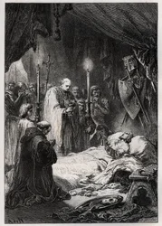 Śmierć św. Ludwika w Tunisie 25 sierpnia 1270 r. - Śmierć św. Ludwika” (podczas VII krucjaty 25 sierpnia 1270 r.) - rycina z „L