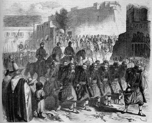 Sprofanuj 2. żuawów, wracając z Kabylie, przed generałem de Montauban. Oran, Algieria