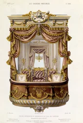 Projekt wnętrza i zewnętrza loży teatralnej, ilustracja z magazynu Le Garde-Meuble, ok. 1860 r.