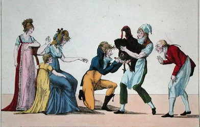 Dindonnade lub Rywal szczepionki, ok. 1800 (kolorowy grawerunek)
