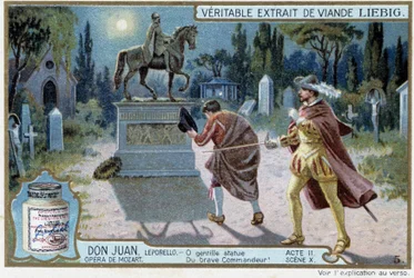 Don Juan: Akt II, Scena X, Don Juan na cmentarzu i pomnik Komendanta - chromo Liebig