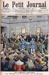 Losowanie loterii prasowej w biurach Credit Foncier z Francji do Paryża. Kredyt gruntowy. Losowanie loterii prasowej. Ilustracja do Le petit Journal