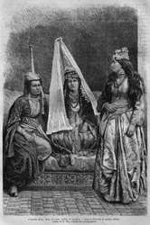Księżniczka druzów z dzisiejszej Syrii. Podróżuje po Fenicji, Libanie i Judei. 1875-1880 Louis Charles Emile Lortet, 1884 (bw grawerowanie)