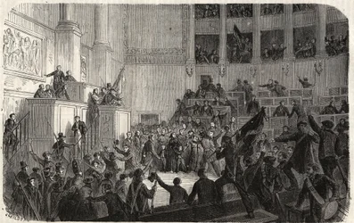 Księżna Orleańska w Izbie Deputowanych (1848), Paryż, Francja - Rewolucja 1848 - Księżna Orleańska w Izbie Deputowanych w Paryżu w czasie proklamowania Republiki” (Helene de Mecklembourg Schwerin, Księżna Orleańska tri