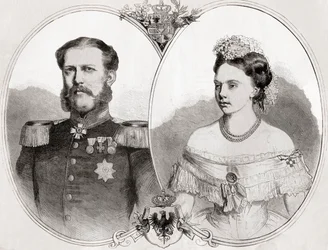 Książę Wilhelm Meklemburgii-Schwerin i jego żona księżniczka Fryderyka Wilhelmina Louise Elisabeth Alexandrine z Prus, z „L