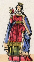 Dynastia Kapetów: Portret Adele lub Alix lub Alice de Champagne (1140-1206), królowej Francji, żony Ludwika VII dit le Jeune (1120-1180). Obrazowanie epinal z końca XIX wieku. Prywatna kolekcja.