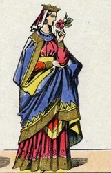 Dynastia Kapetów: Portret Berty z Holandii lub Berty z Fryzji (1058-1093) Królowa Francji, żona Filipa I Francji (1052-1108). Obrazowanie epinal z końca XIX wieku. Prywatna kolekcja.