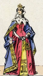 Dynastia Kapetów: Portret Joanny Iere z Nawarry (1271-1305), królowej Francji, żony Filipa IV, znanej jako Filip Bel (1268-1314). Obrazowanie epinal z końca XIX wieku. Prywatna kolekcja.