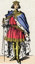 Dynastia Kapetów: Portret Filipa III zwanego Hardi (1245-1285), króla Franków od 1270 do 1285. Obraz epinal z końca XIX wieku. Prywatna kolekcja.