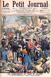 Trzęsienie ziemi w Kalabrii we Włoszech. Król Wiktor Emanuel III odwiedzający zdewastowane regiony. Trzęsienia ziemi w Kalabrii. SM Victor-Emmanuel odwiedza zniszczony region. Ilustracja do Le petit Journal, 24 września 1905. Wiktor Emanuel III Włoch (Vitt