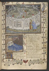 Egerton MS 1069 f.001r The Walled Garden, ilustracja z „Roman de la Rose”, Guillaume de Lorris i Jean de Meung, ok. 1400 (tusz i kolor na pergaminie)