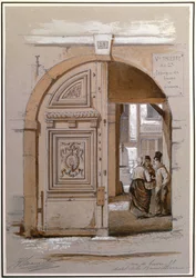Wejście do hotelu Marquise de Brinvilliers, 28 rue de Bievre, Paryż (kreda i gwasz na papierze)