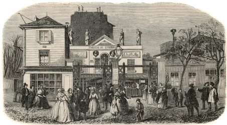 Wejście do teatru luksemburskiego Bobino w XIX wieku - Grawerowanie w „Tableau-de-Paris” Edmonda Texiera 1852