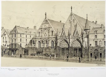 Wejście do Hotel-Dieu (Hotel Dieu), rue du Marche Palu, 1590 - w „Paryżu przez wieki”, koniec XIX wieku
