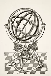 Równikowe pierścienie lub okręgi, według miedziorytu w książce Tychonis Brahe Astronomiae Instauratae Mechanica z 1602 r., Z Science and Literature in The Middle Ages autorstwa Paula Lacroix pub. Londyn 1878